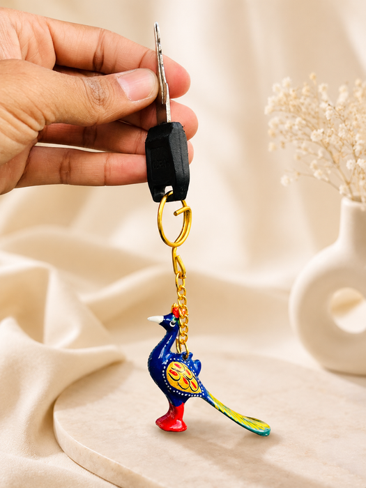 Handmade Peacock Metal Keychain | Colorful Bird Key Ring for Car & Bike Keys