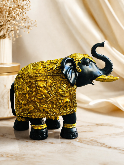 Black & Gold Elephant Resin Figurine for Home Decor | Decorative Tabletop Showpiece