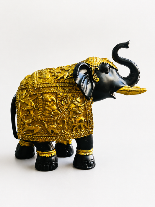 Black & Gold Elephant Resin Figurine for Home Decor | Decorative Tabletop Showpiece