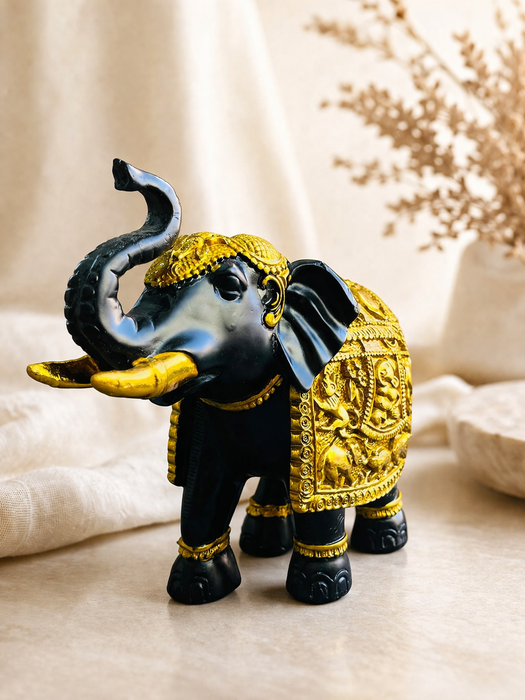 Black & Gold Elephant Resin Figurine for Home Decor | Decorative Tabletop Showpiece
