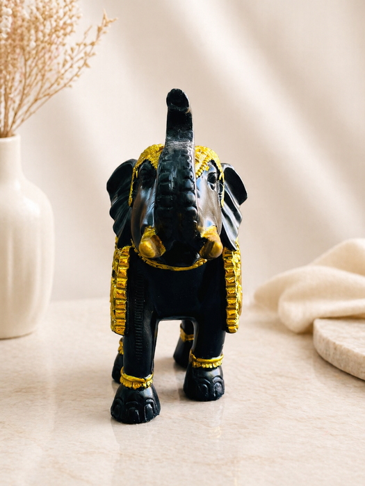 Black & Gold Elephant Resin Figurine for Home Decor | Decorative Tabletop Showpiece