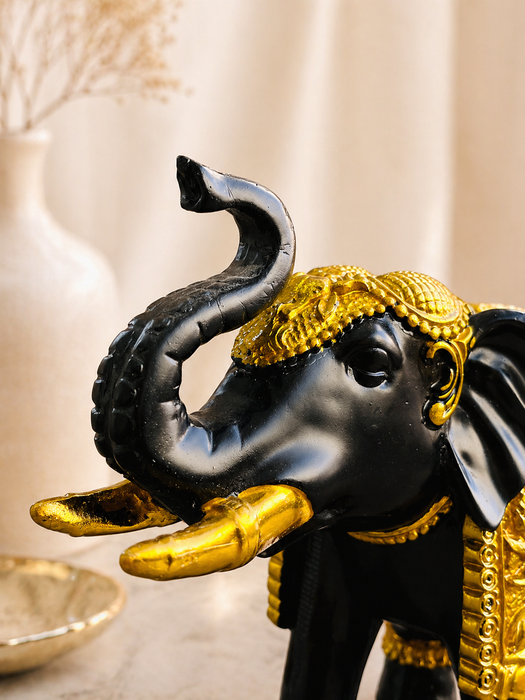 Black & Gold Elephant Resin Figurine for Home Decor | Decorative Tabletop Showpiece