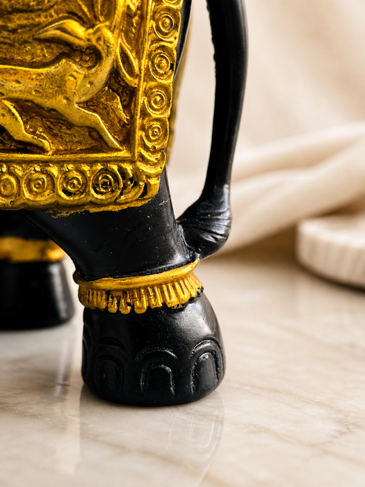 Black & Gold Elephant Resin Figurine for Home Decor | Decorative Tabletop Showpiece
