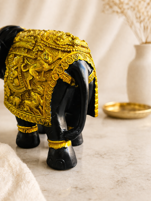 Black & Gold Elephant Resin Figurine for Home Decor | Decorative Tabletop Showpiece
