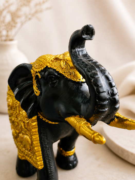 Black & Gold Elephant Resin Figurine for Home Decor | Decorative Tabletop Showpiece