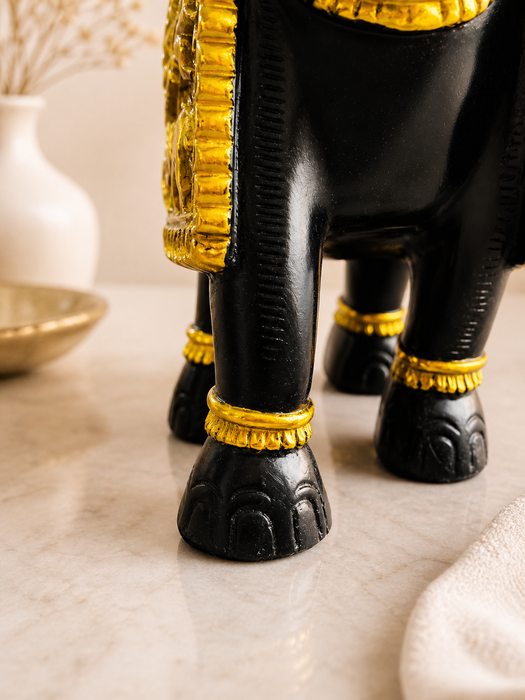 Black & Gold Elephant Resin Figurine for Home Decor | Decorative Tabletop Showpiece