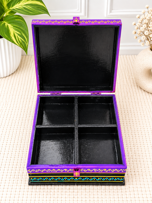 Handcrafted Wooden Decorative Storage Box with Traditional Cow Artwork, Indian Home Décor