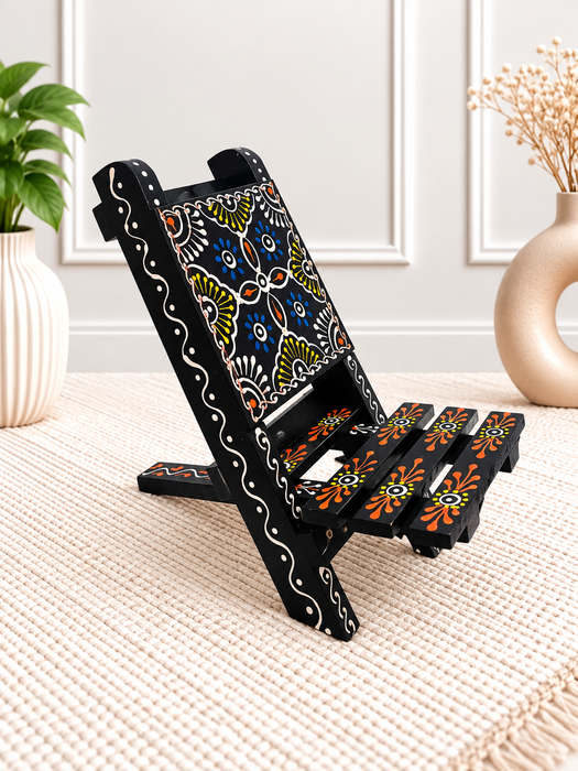 Handcrafted Wooden Mobile Stand, Hand Painted Indian Traditional Decorative Phone Holder