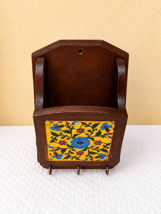 Handcrafted Wooden Wall Key Holder, Hand Painted Floral Indian Traditional Decor