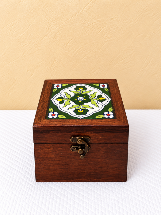 Handcrafted Wooden Jewellery Storage Box, Hand Painted Floral Indian Traditional Decor