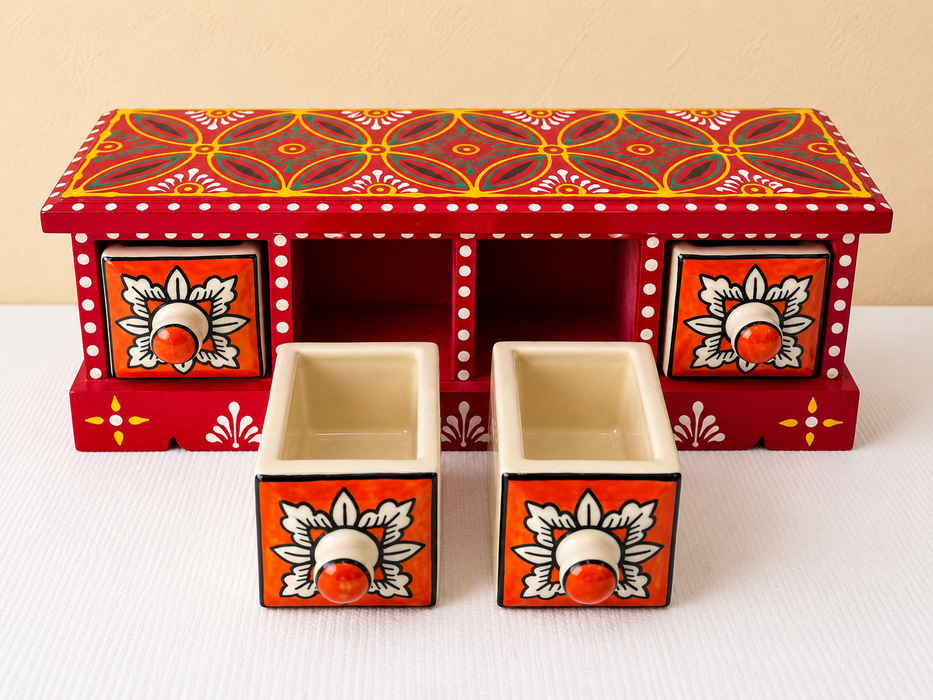 Hand Painted Wooden Drawer Cabinet | Traditional Indian Storage Decor