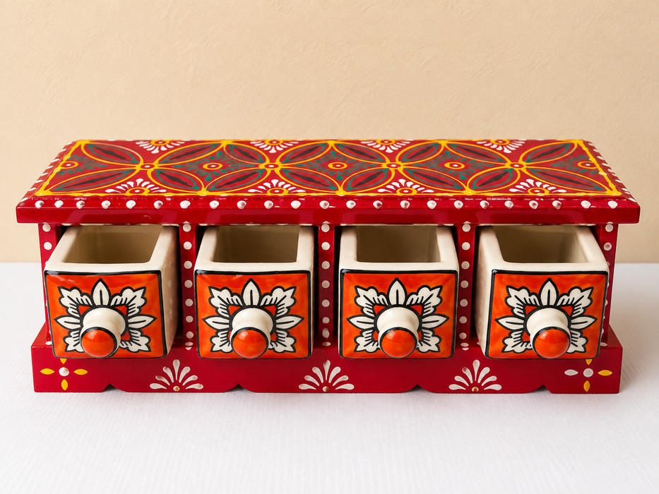 Hand Painted Wooden Drawer Cabinet | Traditional Indian Storage Decor