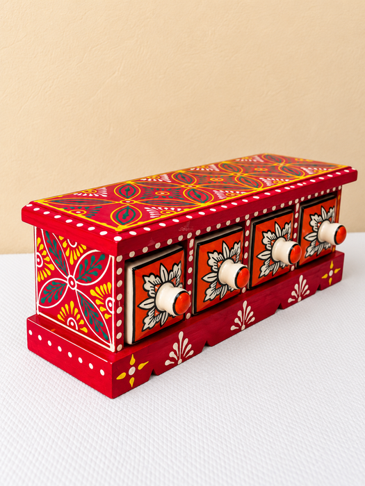 Hand Painted Wooden Drawer Cabinet | Traditional Indian Storage Decor