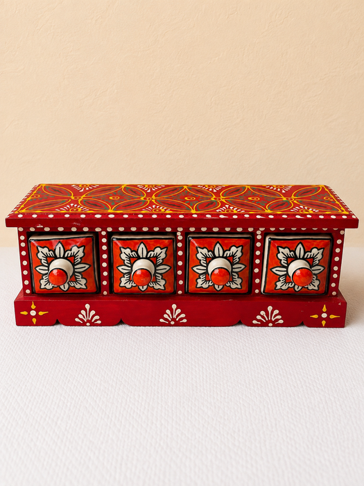 Hand Painted Wooden Drawer Cabinet | Traditional Indian Storage Decor
