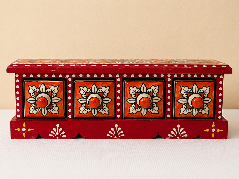 Hand Painted Wooden Drawer Cabinet | Traditional Indian Storage Decor