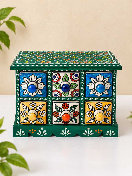 Hand Painted Wooden Drawer Cabinet | Traditional Indian Handmade Storage