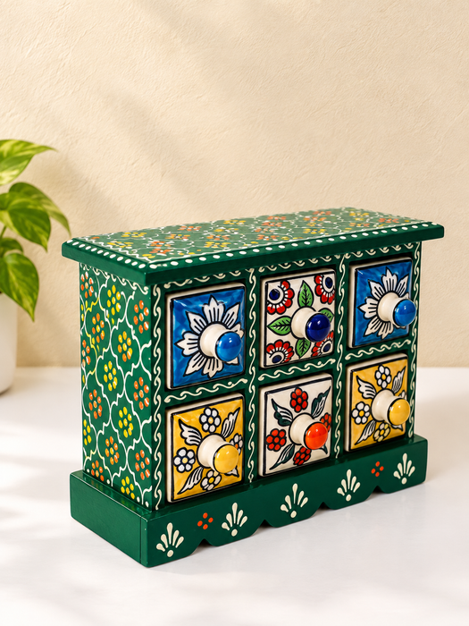 Hand Painted Wooden Drawer Cabinet | Traditional Indian Handmade Storage