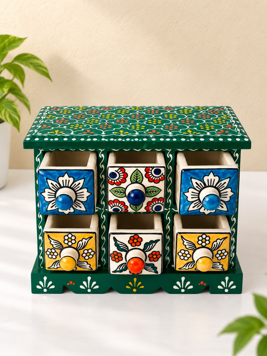 Hand Painted Wooden Drawer Cabinet | Traditional Indian Handmade Storage