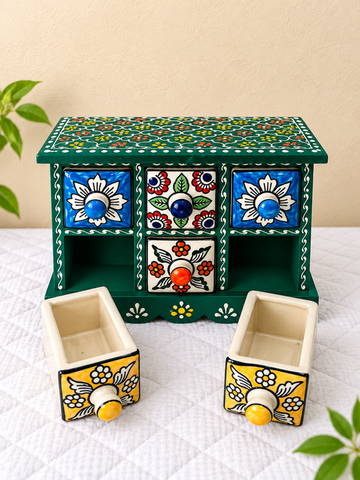 Hand Painted Wooden Drawer Cabinet | Traditional Indian Handmade Storage