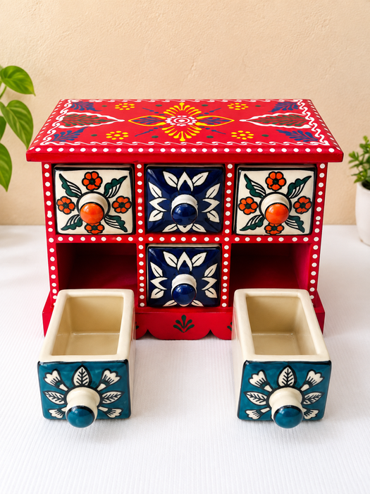 Hand Painted Wooden Drawer Cabinet | Traditional Indian Handmade Storage