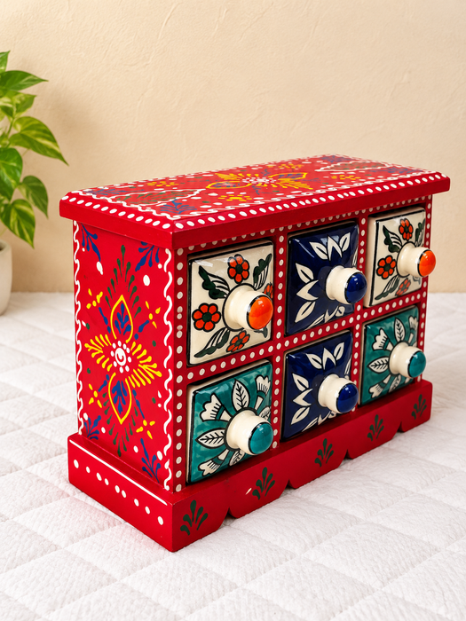 Hand Painted Wooden Drawer Cabinet | Traditional Indian Handmade Storage