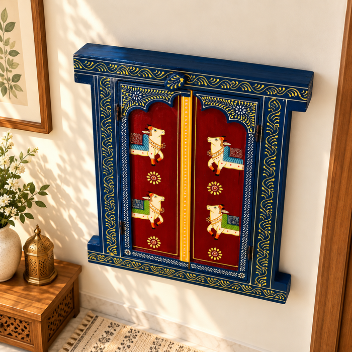 Hand Painted Wooden Jharokha Wall Decor | Rajasthani Traditional Window Art