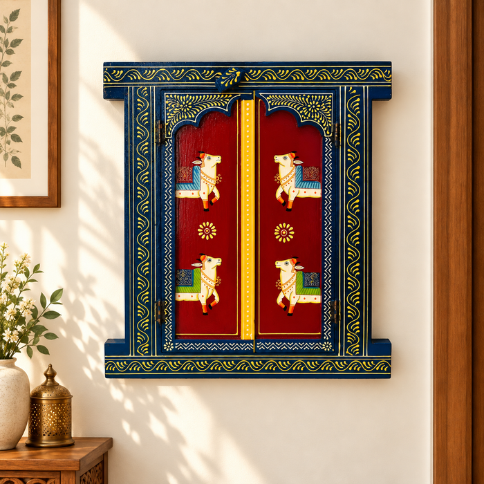 Hand Painted Wooden Jharokha Wall Decor | Rajasthani Traditional Window Art