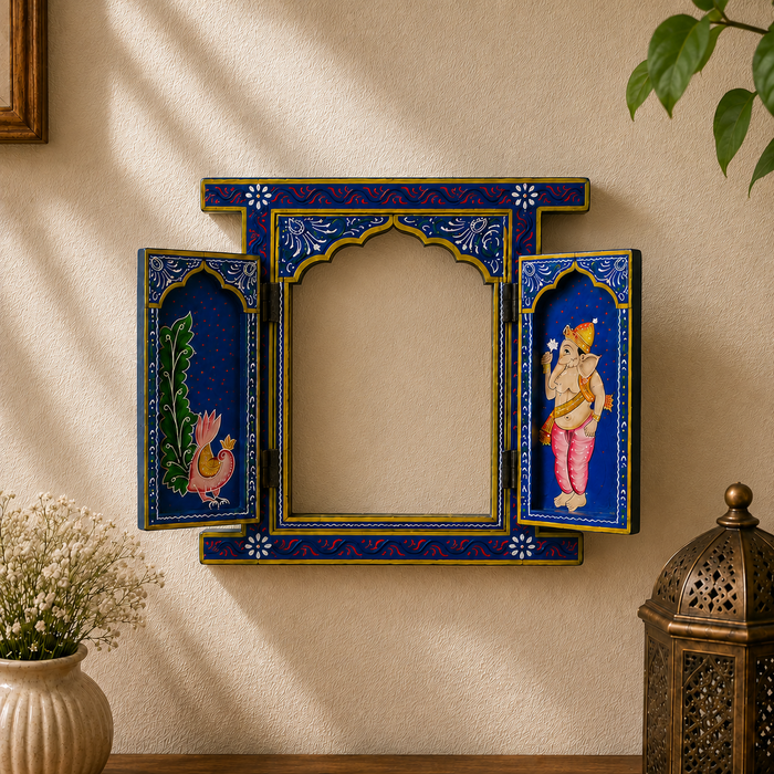 Hand Painted Wooden Jharokha Wall Decor | Ganesha Rajasthani Wall Art