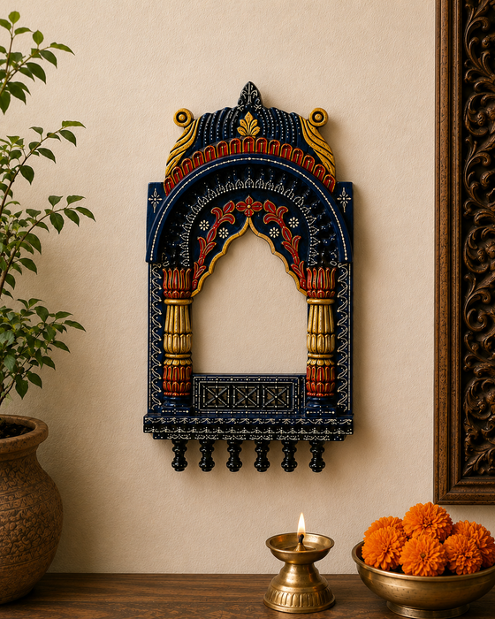 Handcrafted Wooden Jharokha Mirror Wall Decor, Traditional Indian Wall Art