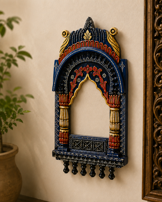 Handcrafted Wooden Jharokha Mirror Wall Decor, Traditional Indian Wall Art