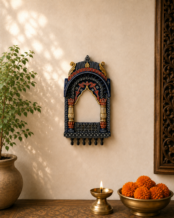 Handcrafted Wooden Jharokha Mirror Wall Decor, Traditional Indian Wall Art