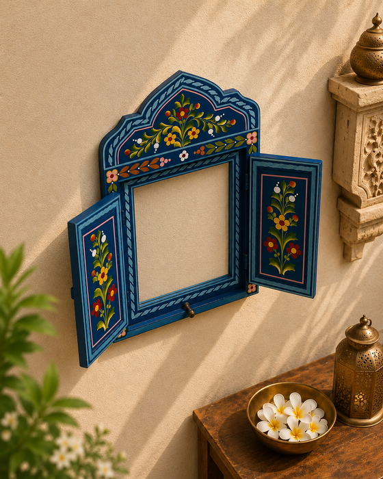 Handcrafted Wooden Floral Jharokha Wall Decor, Traditional Indian Wall Art