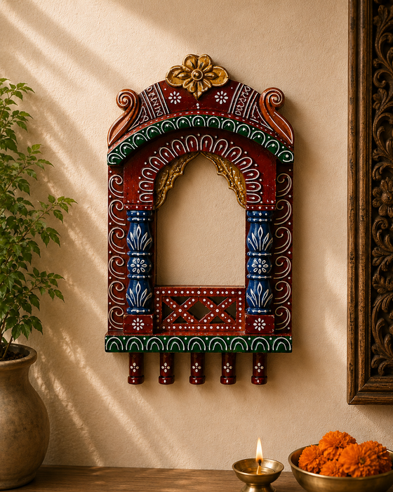 Handcrafted Wooden Jharokha Mirror Wall Decor, Traditional Indian Home Décor