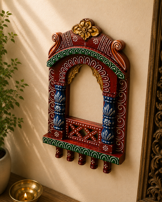 Handcrafted Wooden Jharokha Mirror Wall Decor, Traditional Indian Home Décor