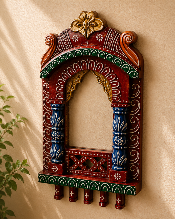 Handcrafted Wooden Jharokha Mirror Wall Decor, Traditional Indian Home Décor