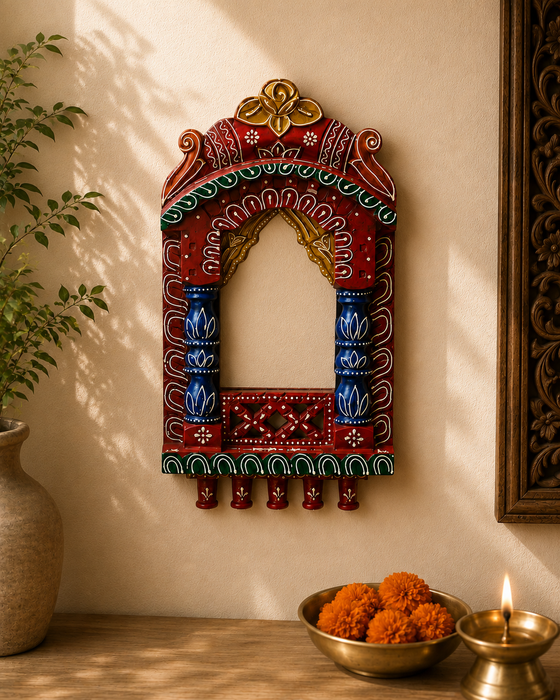 Handcrafted Wooden Jharokha Mirror Wall Decor, Traditional Indian Home Décor
