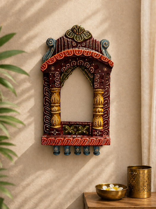 Handcrafted Wooden Jharokha Wall Decor, Indian Traditional Wall Art