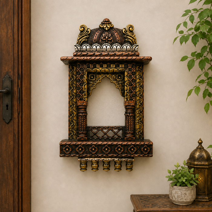 Handcrafted Wooden Jharokha Wall Shelf with  Indian Wall Decor