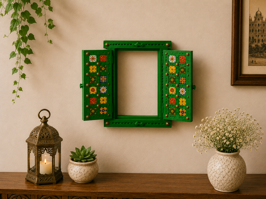 Hand Painted Wooden Jharokha Wall Decor | Indian Rajasthani Wall Art
