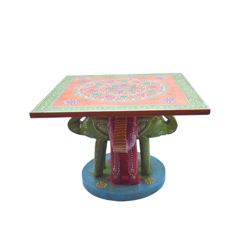 Handcrafted Multicolor 4 Side Wooden Elephant Table Showpiece