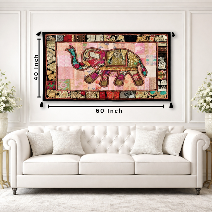 Handmade Patchwork Elephant Wall Hanging Indian Textile Tapestry Boho Multicolor Wall Decor by DiwamHandicrafts
