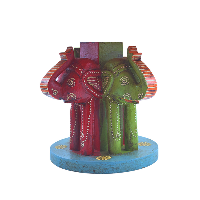 Handcrafted Multicolor 4 Side Wooden Elephant Table Showpiece