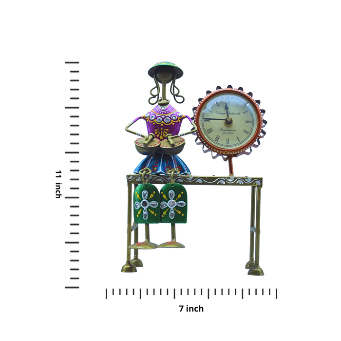 Multicolor Musical Iron Doll with Clock Decorative Showpiece