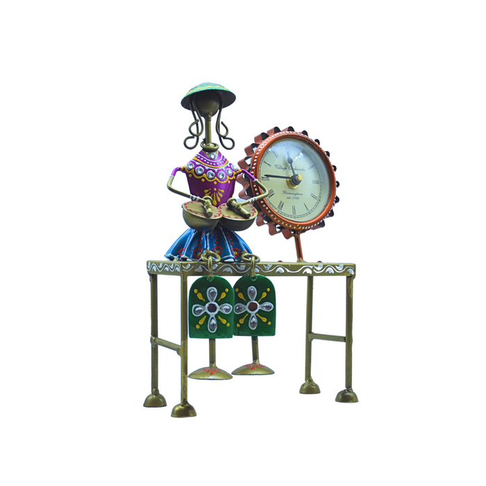 Multicolor Musical Iron Doll with Clock Decorative Showpiece