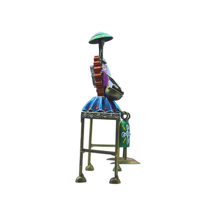 Multicolor Musical Iron Doll with Clock Decorative Showpiece