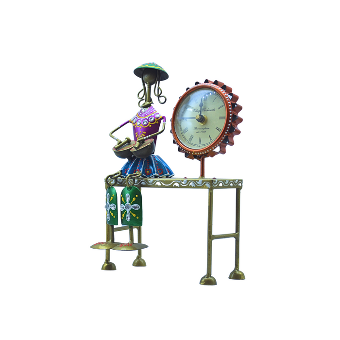 Multicolor Musical Iron Doll with Clock Decorative Showpiece