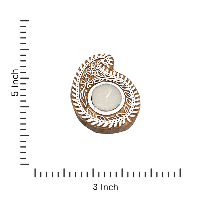 Paisley Handblock Tea Light Candle Holders in Kadamb Wood