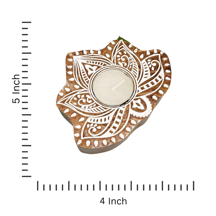 Mandala Handblock Kadamb Wooden Candle Holders - Pack of 4