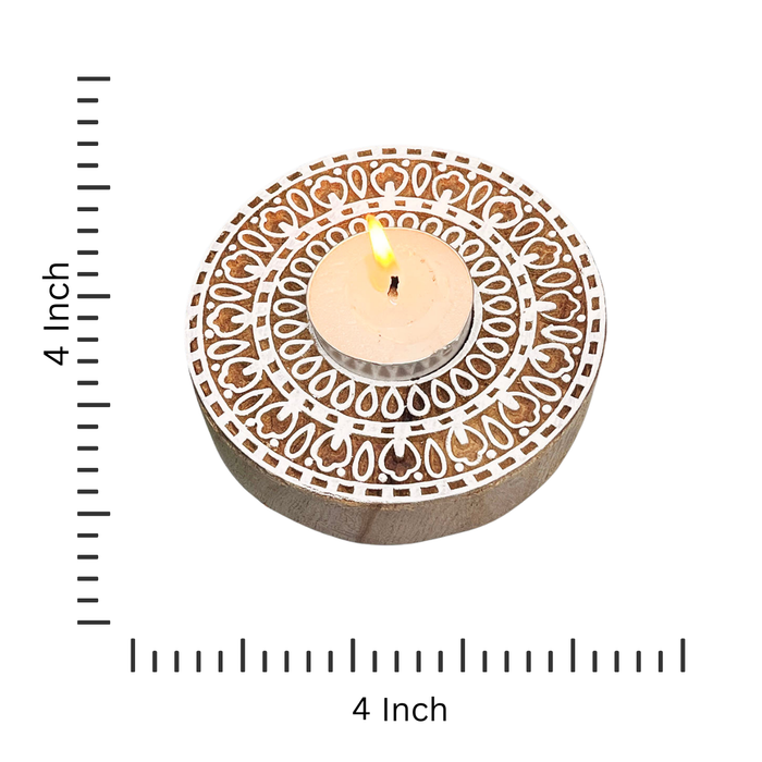 Handcrafted Wooden Mandala Design Tea Light Holders (Pack of 4)
