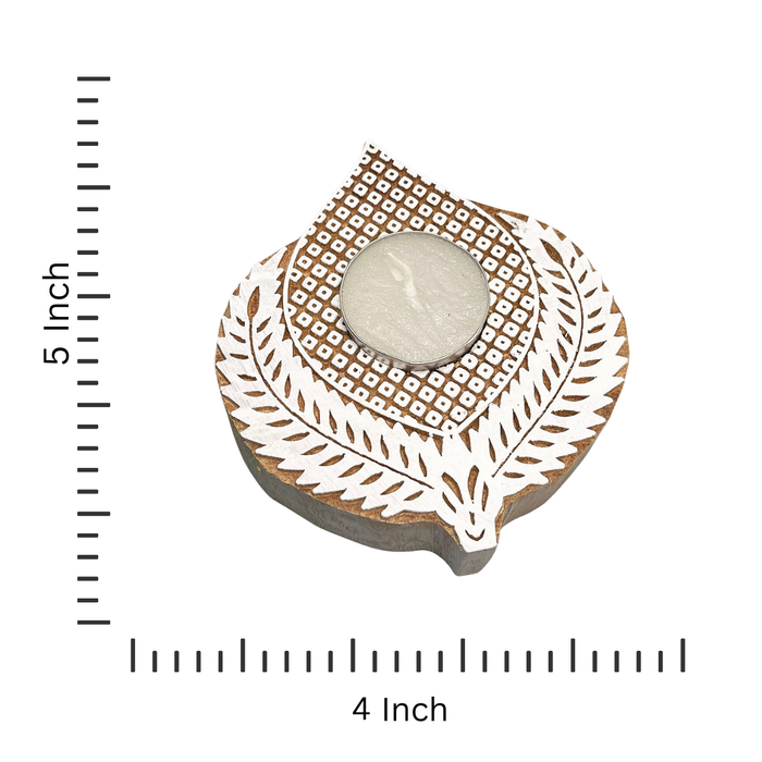 Handcrafted Wooden Tea Light Holder with Intricate Mandala Design